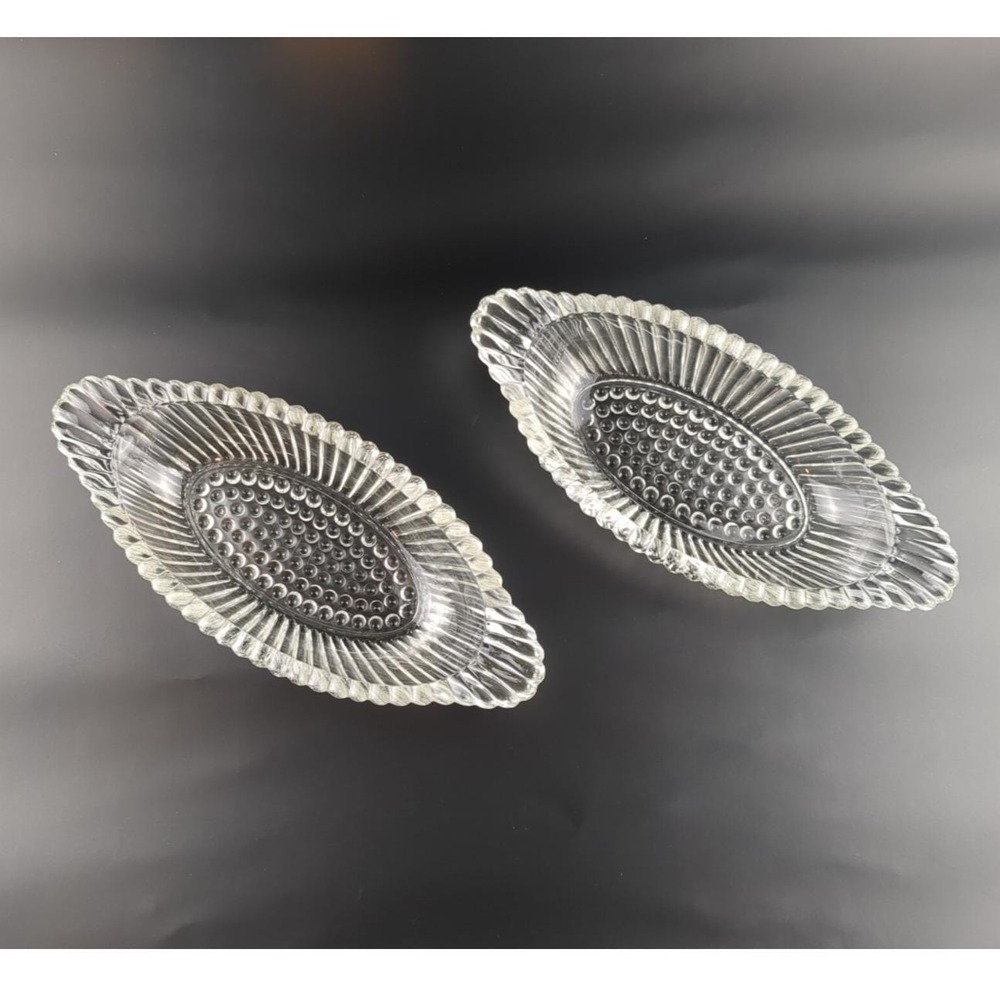 Vtg Banana Split Glass Boats 9"x4" Relish Dish Pair Unmarked Jeannette Style MCM - Picture 2 of 6